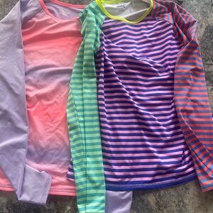 Lands' End Girls' Long Sleeve Rash Guard - size 14 EUC! Lot of 2